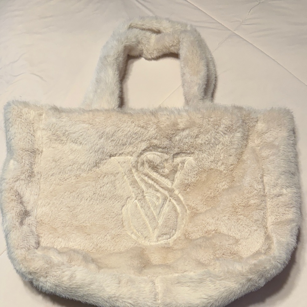 Victoria’s Secret Elegant White Faux Fur Tote Bag